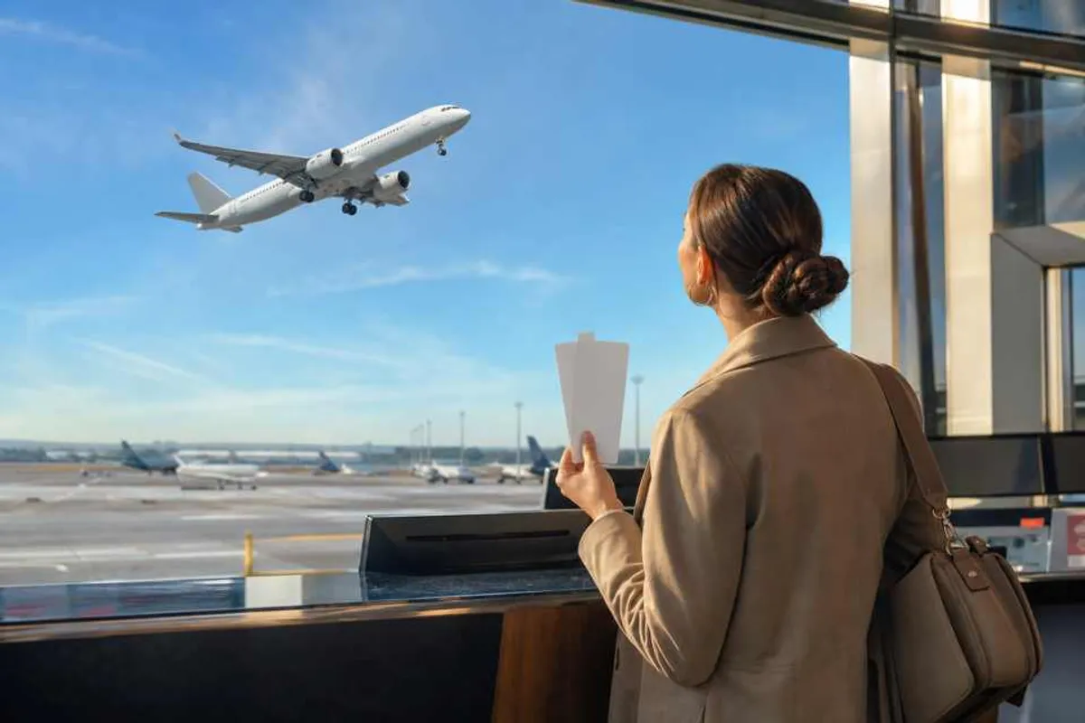 Avião comercial decolando em aeroporto