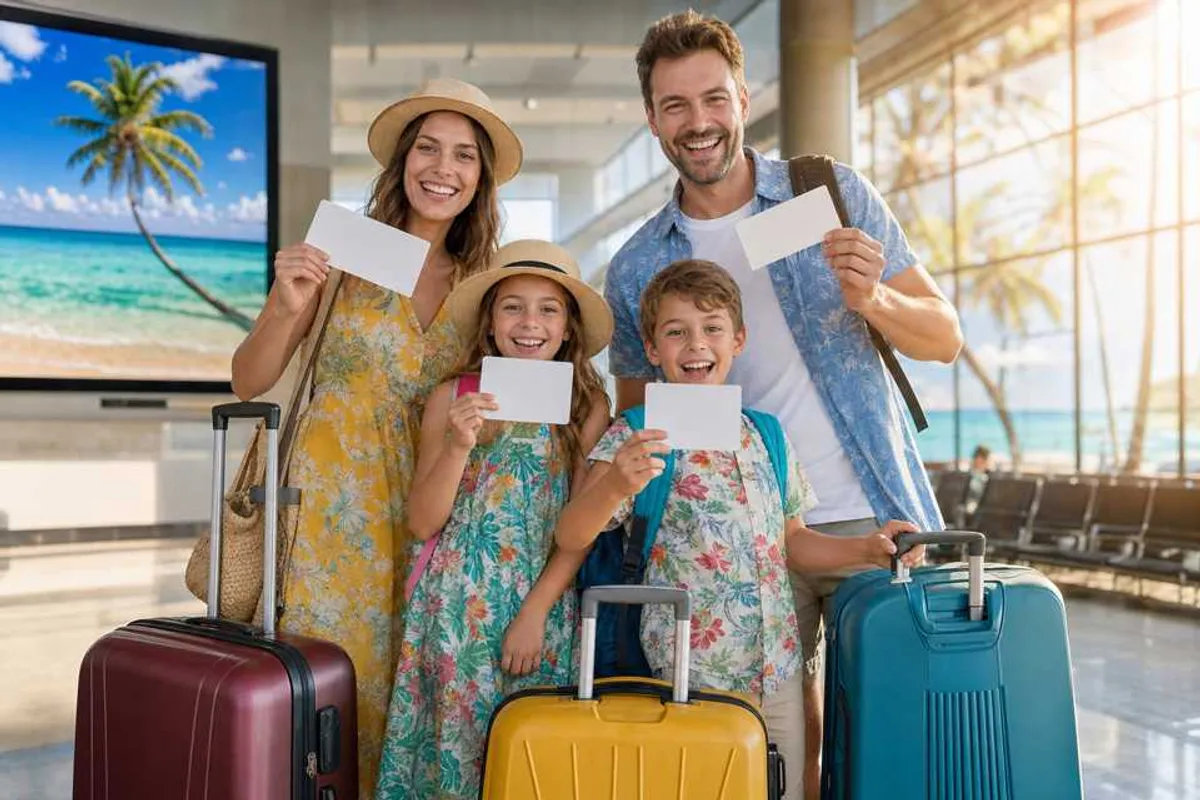 Consultor de viagens entregando passagens e roteiro a clientes em agência de turismo em Palmas
